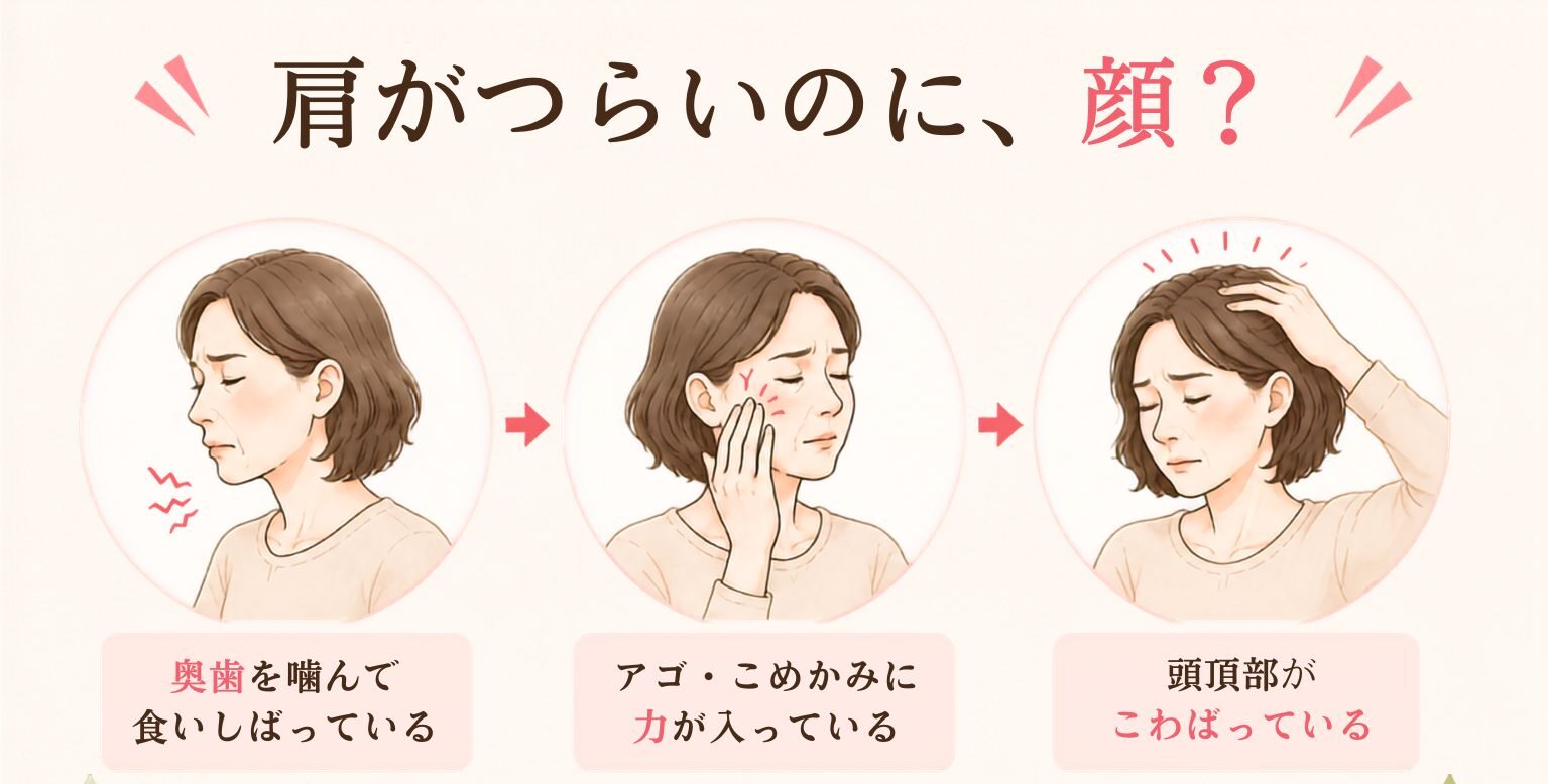 夕方に肩こりと食いしばりを感じている女性